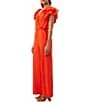 Color:Reef Red - Image 3 - Weston Jersey Surplice V-Neck Ruffle Sleeve Jumpsuit