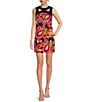 Color:Multi - Image 1 - Woven Floral Retro Abstract Print High Cut Out Neck Sleeveless Sheath Mini Dress