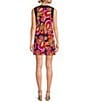 Color:Multi - Image 2 - Woven Floral Retro Abstract Print High Cut Out Neck Sleeveless Sheath Mini Dress