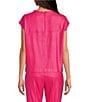 Color:Pink Paradise - Image 2 - Woven Twill High Crew Neck Cap Sleeve Boxy Tonal Stitching Field Top