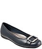 Color:Navy - Image 1 - Sizzle Leather Metal Ornament Buckle Ballet Flats