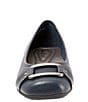 Color:Navy - Image 3 - Sizzle Leather Metal Ornament Buckle Ballet Flats