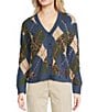 Tru Luxe Jeans Argyle Crew Neck Long Sleeve Button Front Cardigan, Color:Multi - Image 1