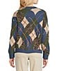 Tru Luxe Jeans Argyle Crew Neck Long Sleeve Button Front Cardigan, Color:Multi - Image 2