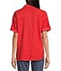 Color:Red - Image 2 - Button Front Woven Short Sleeve Top