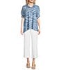 Tru Luxe Jeans Chambray Point Collar Elbow Sleeve Button Front Shirt, Color:Chambray - Image 3