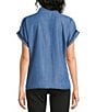 Tru Luxe Jeans Chambray Point Collar Short Sleeve Tie Front Shirt - Image 2