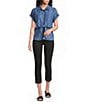 Tru Luxe Jeans Chambray Point Collar Short Sleeve Tie Front Shirt - Image 3
