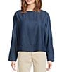 Tru Luxe Jeans Denim Boatneck Long Sleeve Pullover, Color:Dark Indigo - Image 1