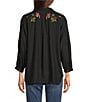 Tru Luxe Jeans Embroidered Point Collar 3/4 Dolman Sleeve Button Front Shirt, Color:Black - Image 2