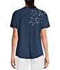Color:Celestial Blue - Image 2 - Embroidered Star Crew Neck Short Sleeve Top