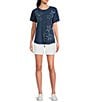 Color:Celestial Blue - Image 3 - Embroidered Star Crew Neck Short Sleeve Top