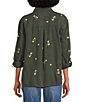 Tru Luxe Jeans Floral Embroidered Point Collar Roll Tab Sleeve Button Front Shirt, Color:Multi - Image 2