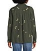 Tru Luxe Jeans Floral Embroidered Point Collar Roll Tab Sleeve Button Front Shirt, Color:Multi - Image 4