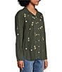 Tru Luxe Jeans Floral Embroidered Point Collar Roll Tab Sleeve Button Front Shirt, Color:Multi - Image 5