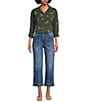 Tru Luxe Jeans Floral Embroidered Point Collar Roll Tab Sleeve Button Front Shirt, Color:Multi - Image 7