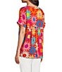 Color:Multi - Image 4 - Floral Print Embroidery Short Sleeve Split-V Neck High-Low Hem Top