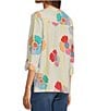 Color:Multi - Image 5 - Floral Printed Y-Neck 3/4 Roll Tab Sleeve Gauze Tunic