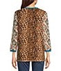 Color:Multi - Image 2 - Jersey Knit Mixed Animal Print V-Neck 3/4 Sleeve Top