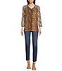 Color:Multi - Image 3 - Jersey Knit Mixed Animal Print V-Neck 3/4 Sleeve Top