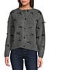Tru Luxe Jeans Knit Round Neck Long Sleeve Button Front Bow Cardigan, Color:Charcoal - Image 2