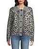 Tru Luxe Jeans Leopard Jacquard Point Collar Long Sleeve Button Front Cardigan, Color:Multi - Image 2