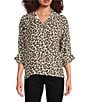 Tru Luxe Jeans Leopard Print 3/4 Sleeve Button Front Shirt, Color:Multi - Image 1
