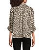 Tru Luxe Jeans Leopard Print 3/4 Sleeve Button Front Shirt, Color:Multi - Image 2