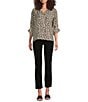 Tru Luxe Jeans Leopard Print 3/4 Sleeve Button Front Shirt, Color:Multi - Image 3