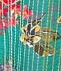 Color:Multi - Image 6 - Linen Woven Spaced Floral Print Split V-Neck 3/4 Sleeve Peasant Blouse
