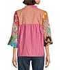 Tru Luxe Jeans Mix Print 3/4 Balloon Sleeve Popover Top, Color:Multi - Image 2