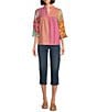 Tru Luxe Jeans Mix Print 3/4 Balloon Sleeve Popover Top, Color:Multi - Image 3