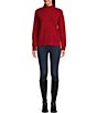 Color:Dark Red - Image 3 - Mixed Stitch Mock Neck Long Sleeve Ribbed Knit Sweater
