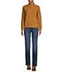 Color:Camel - Image 3 - Mixed Stitch Mock Neck Long Sleeve Ribbed Knit Sweater
