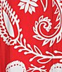 Tru Luxe Jeans Placed Print Point Collar 3/4 Ruched Sleeve Button Front Tunic, Color:Red - Image 4