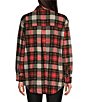 Color:Barn Red - Image 2 - Plaid Print Point Collar Long Sleeve Front Zipper Placket Knit Shirt