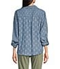 Tru Luxe Jeans Printed Chambray Point Collar Long Sleeve Twist Front Shirt, Color:Chambray Blue - Image 2