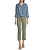 Tru Luxe Jeans Printed Chambray Point Collar Long Sleeve Twist Front Shirt, Color:Chambray Blue - Image 3