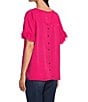 Color:Bright Pink - Image 4 - Round Neck Ruffled Butterfly Sleeve Top