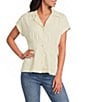 Tru Luxe Jeans Two Tone Linen Blend Notch Collar Cap Sleeve Button-Front Camp Shirt - Image 1
