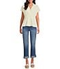 Tru Luxe Jeans Two Tone Linen Blend Notch Collar Cap Sleeve Button-Front Camp Shirt - Image 3