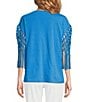 Color:Blue - Image 2 - V Neck Knit Fringe Short Sleeve Top