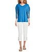Color:Blue - Image 3 - V Neck Knit Fringe Short Sleeve Top