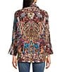 Tru Luxe Jeans Woven All Over Embroider On Floral Print Point Collar Long Sleeve Button Front Shirt, Color:Multi - Image 2