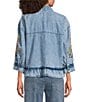 Tru Luxe Jeans Woven Chambray Point Collar 3/4 Sleeve With Embroidery Top - Image 2