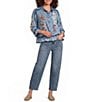Tru Luxe Jeans Woven Chambray Point Collar 3/4 Sleeve With Embroidery Top - Image 3
