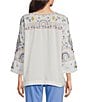 Color:Multi - Image 2 - Woven Embroidered V Neck Short Sleeve Top