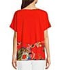 Color:Multi - Image 2 - Woven-Knit Mixed Floral Print V-Neck Banded Cap Sleeve Top