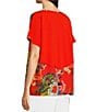 Color:Multi - Image 6 - Woven-Knit Mixed Floral Print V-Neck Banded Cap Sleeve Top