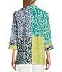 Color:Multi - Image 2 - Woven Placement Print Point Collar 3/4 Roll-Tab Sleeve Hi-Low Hem Button-Front Shirt